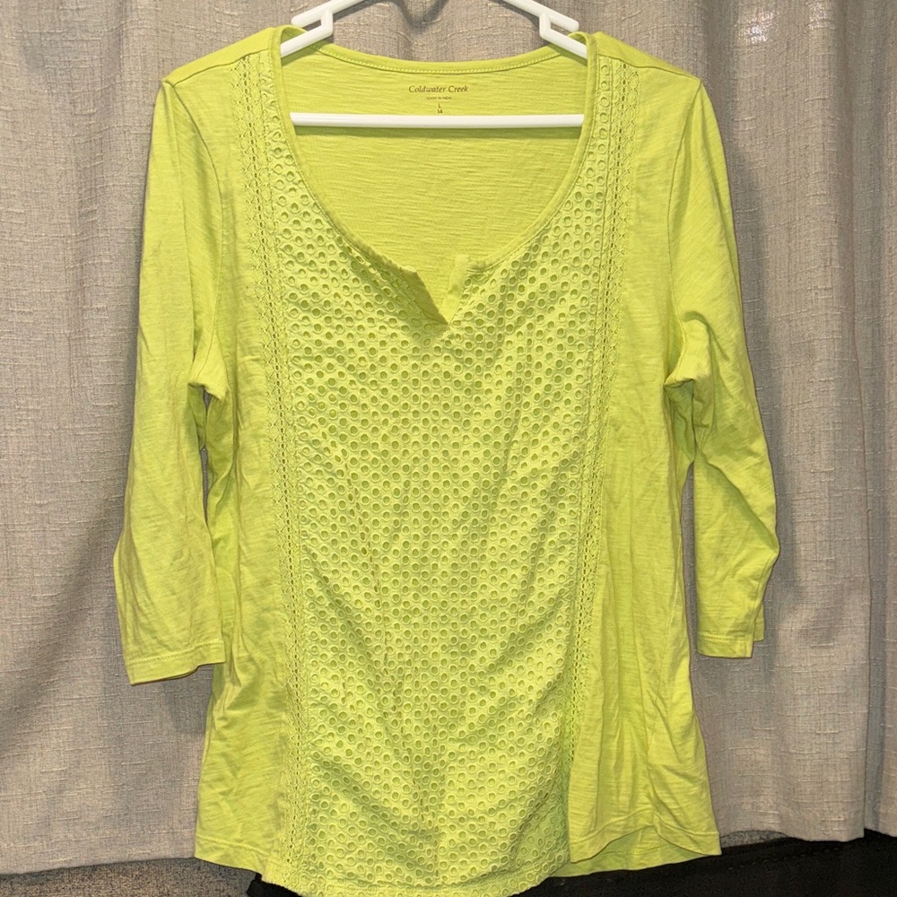 Coldwater Creek Vibrant Lime Green Long Sleeve Top L